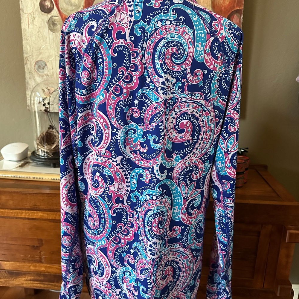 crown & ivy Blue and Pink Paisley Zip-Front Swim Cover-Up - Picture 4 of 5